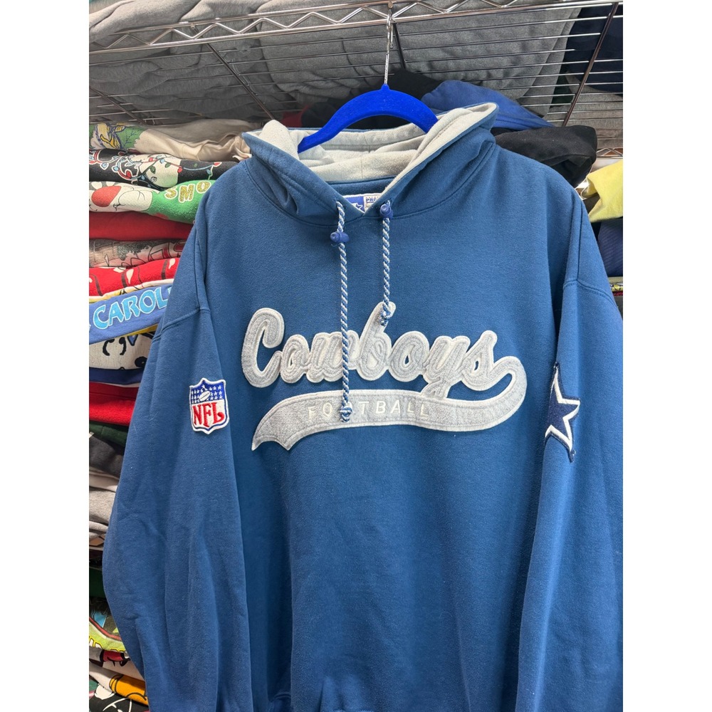 Vintage Pro Line NFL Dallas Cowboys Hoodie Blue Chenille Patch Sweatshirt Men XL